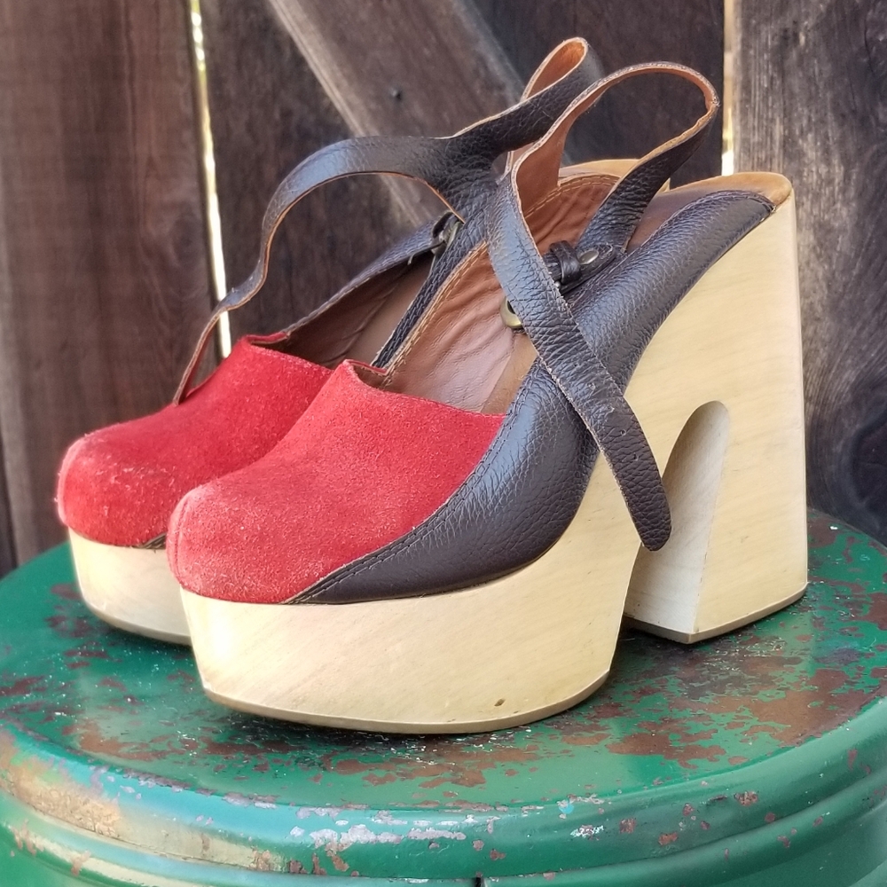 Red & Brown Suede Rachel Comey Alton Clogs, Size 8